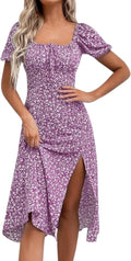 SPRIME Women's Floral Summer Casual Dress - Flattering Boho Midi