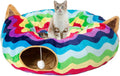Large Cat Tunnel Bed 10 in x 3 ft Rainbow Wave - Cozy Play Tunnel