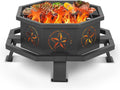 35 in Octagonal Fire Pit with Cooking Grill - Wood Burning Outdoor