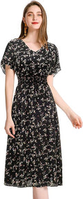 Chiffon Floral Summer Sun Beach Dresses for Women V Neck