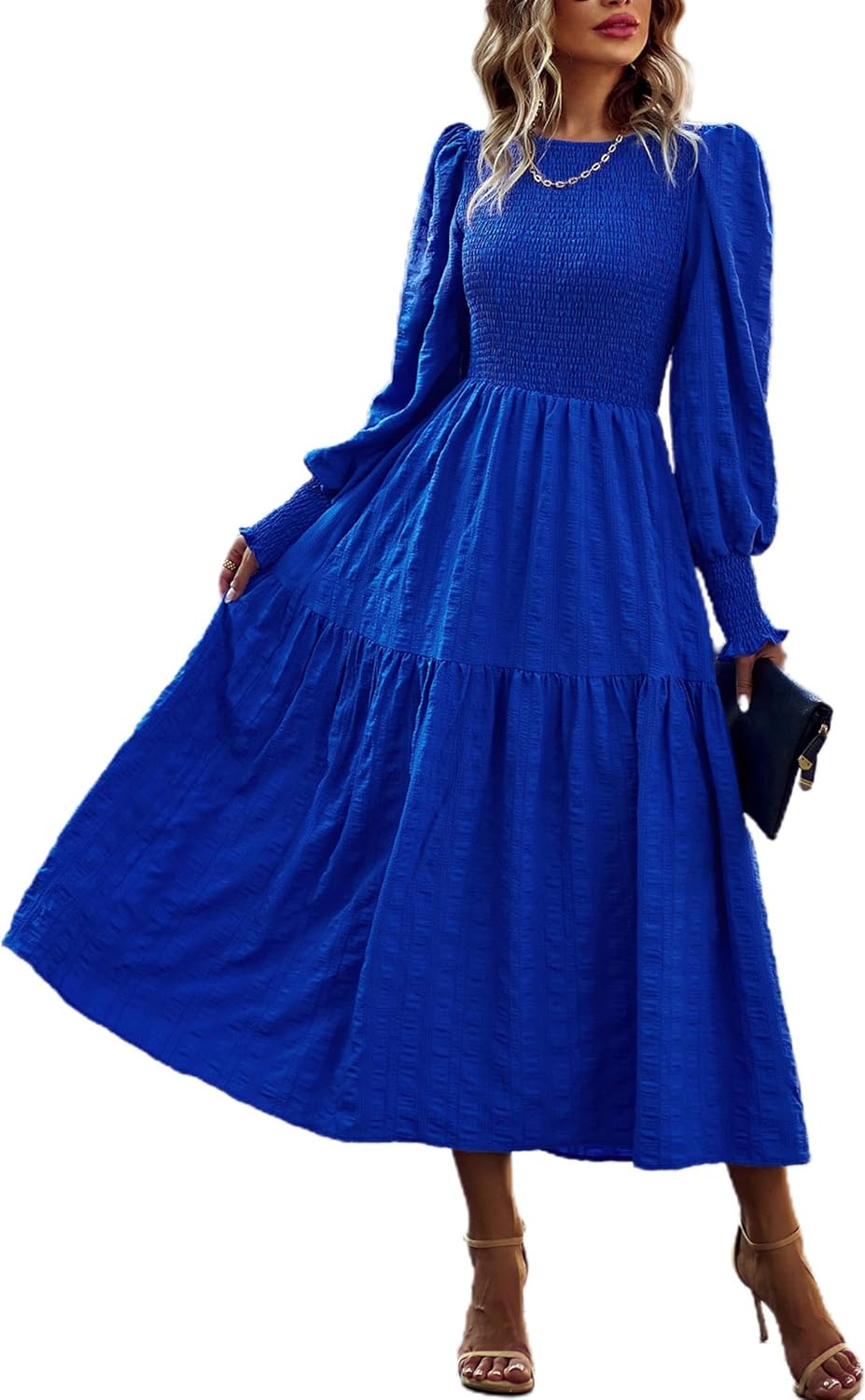 PRETTYGARDEN Women Puff Long Sleeve Maxi Dress for Spring 2025