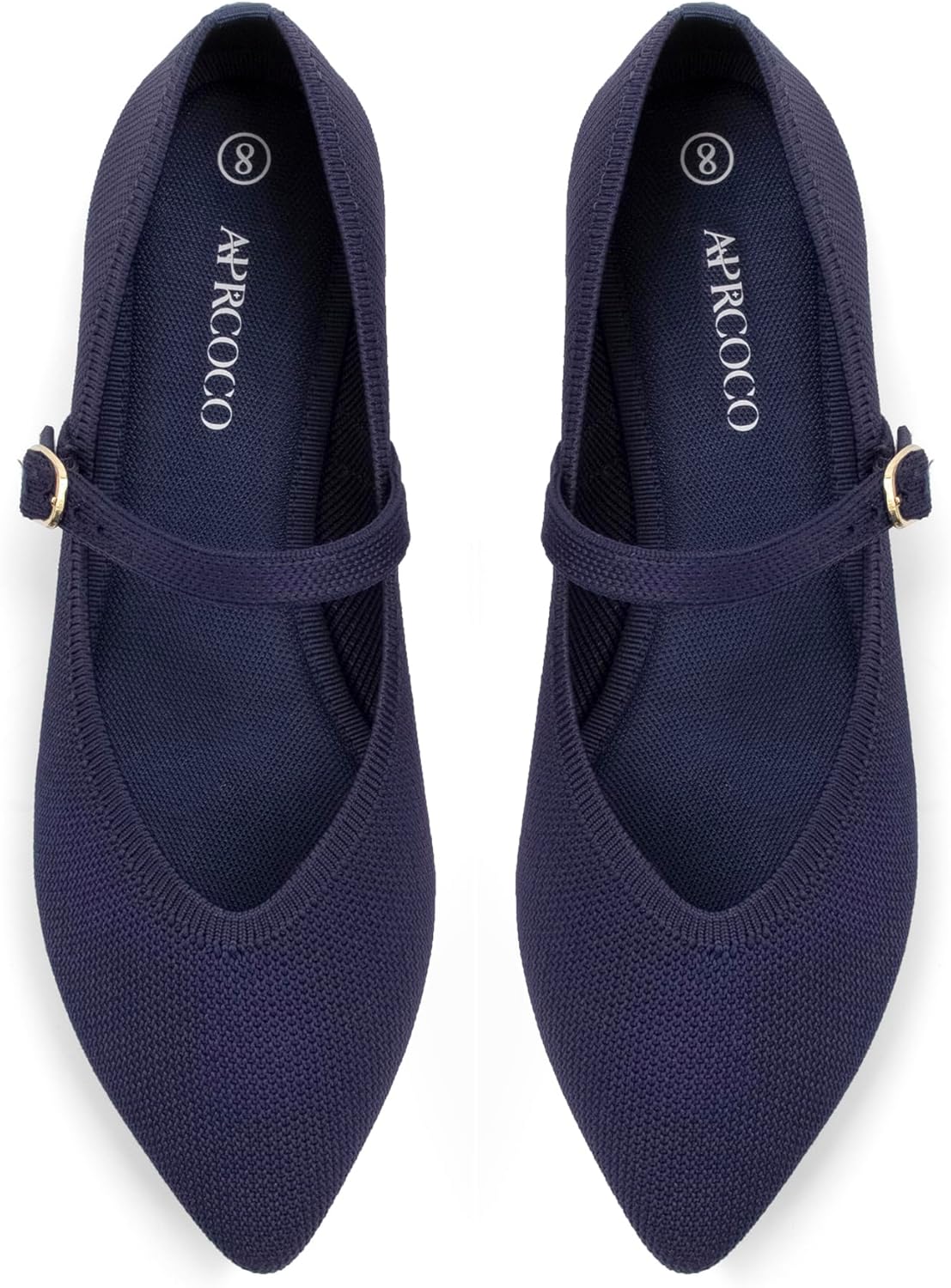 Knit Pointed Toe Ballet Flats for Women with Ankle Strap