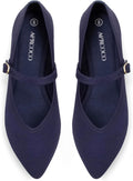Knit Pointed Toe Ballet Flats for Women with Ankle Strap - Comfort