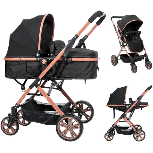 Convertible Baby Stroller Newborn Foldable Pushchair Black