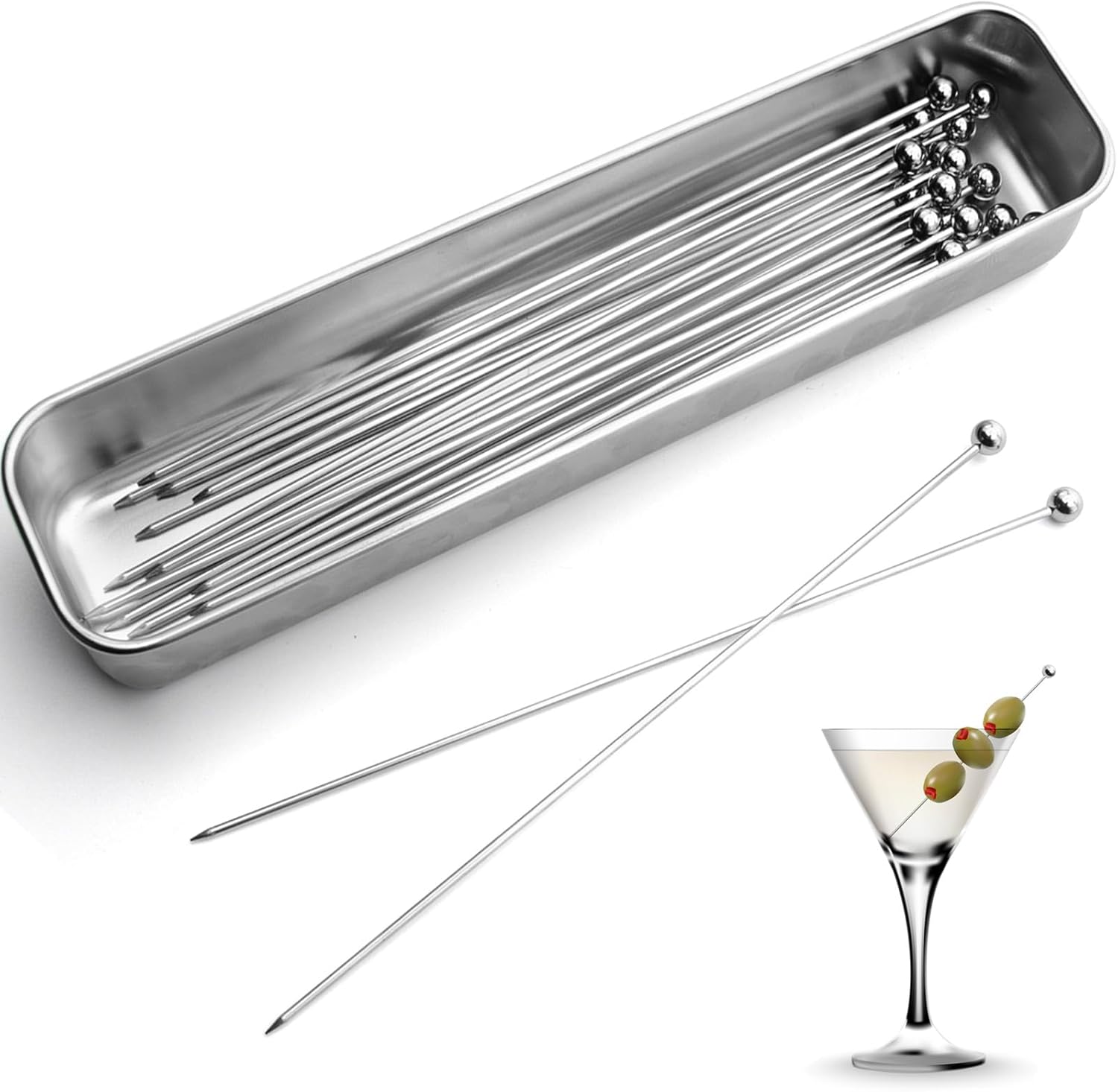 15 Reusable Stainless Steel Cocktail Picks Kit