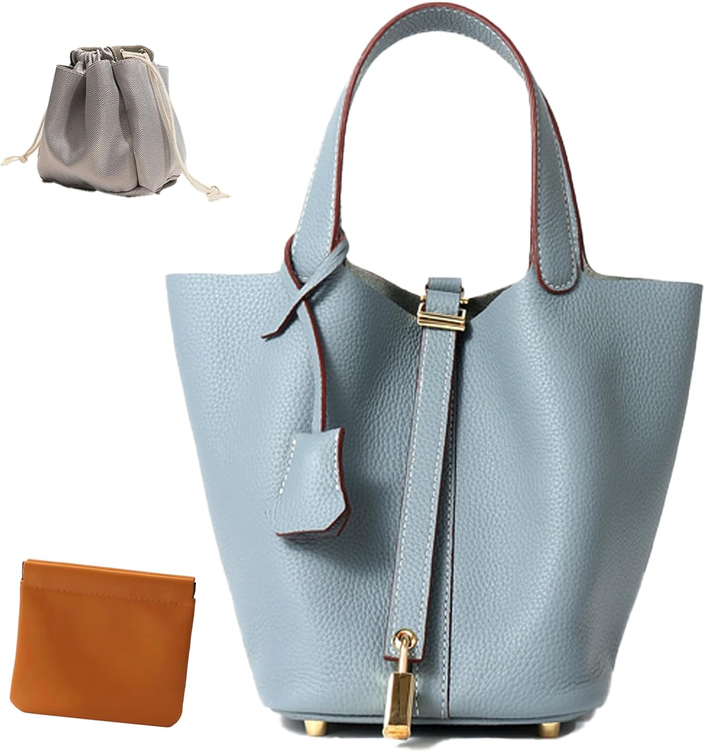 Genuine Leather Bucket Bag with Lock Design for Fashion Lovers