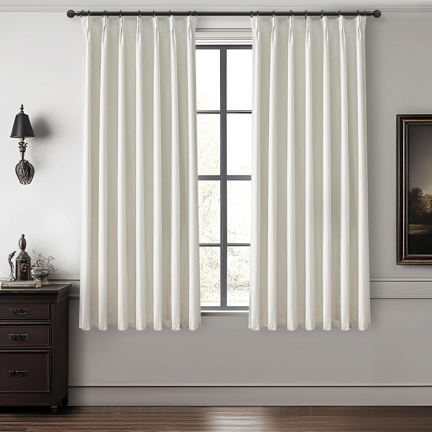 Beige White Pinch Pleated Linen Mini Curtains for Small Windows