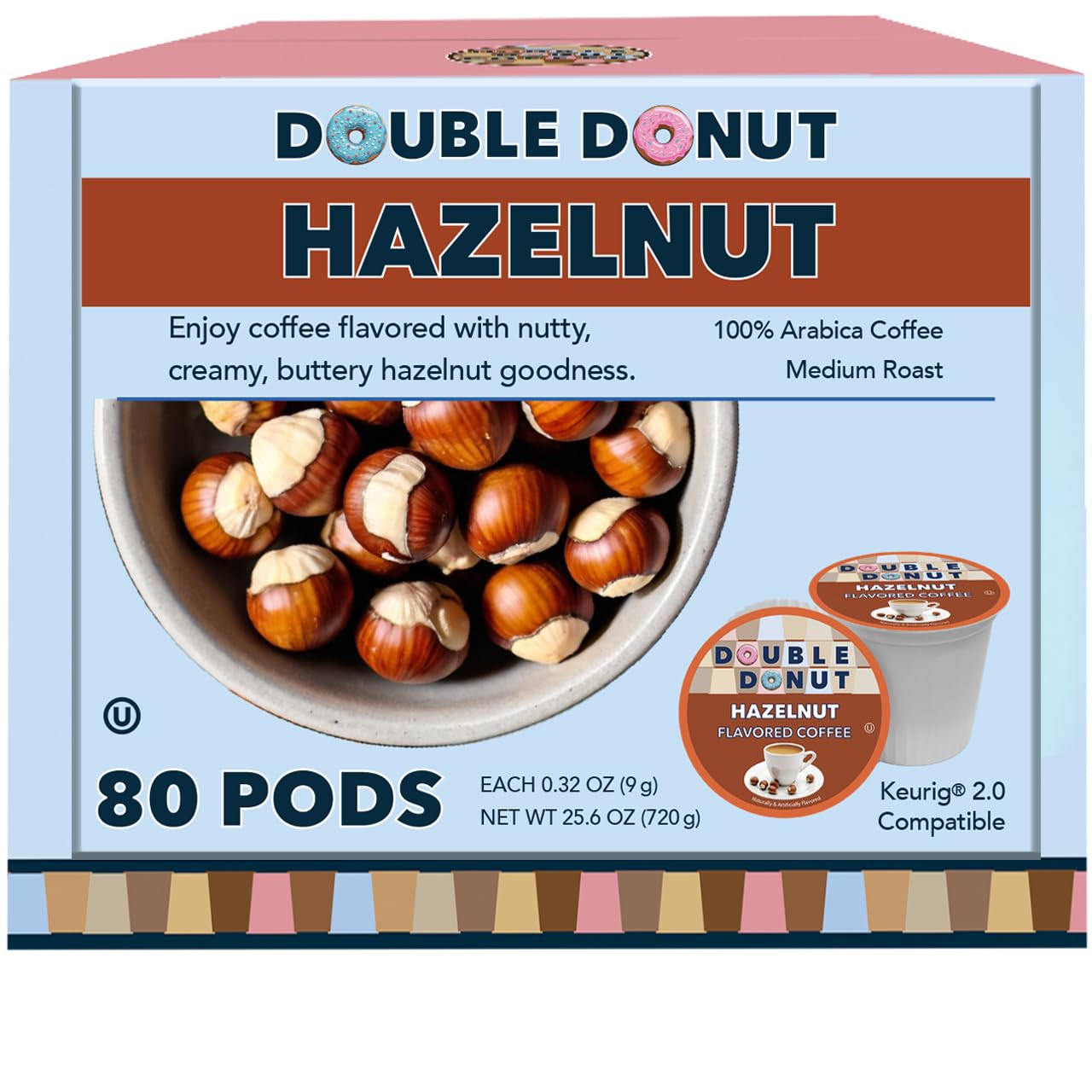 Double Donut Coffee Hazelnut Pods for Keurig Machines, 80 Count