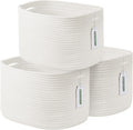 Cotton Rope Storage Basket 15x10x9 in (3 Pack) - Foldable Shelf Bins