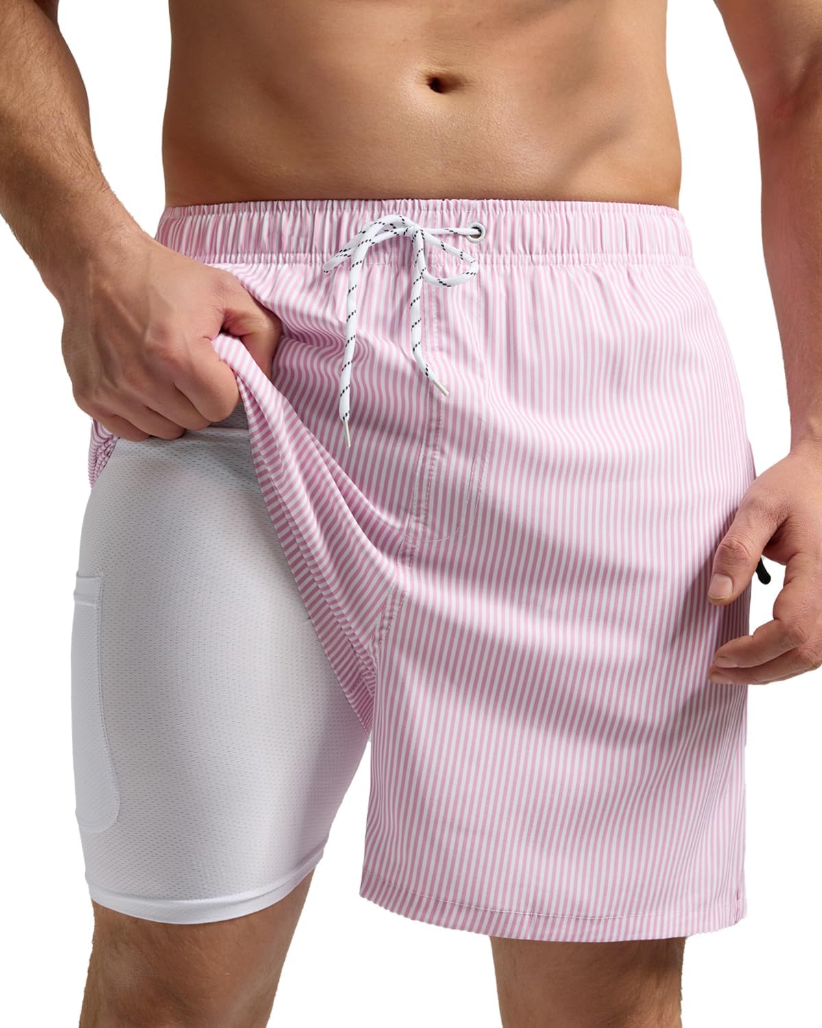 SILKWORLD Mens Swim Trunks with Compression Liner for Comfort