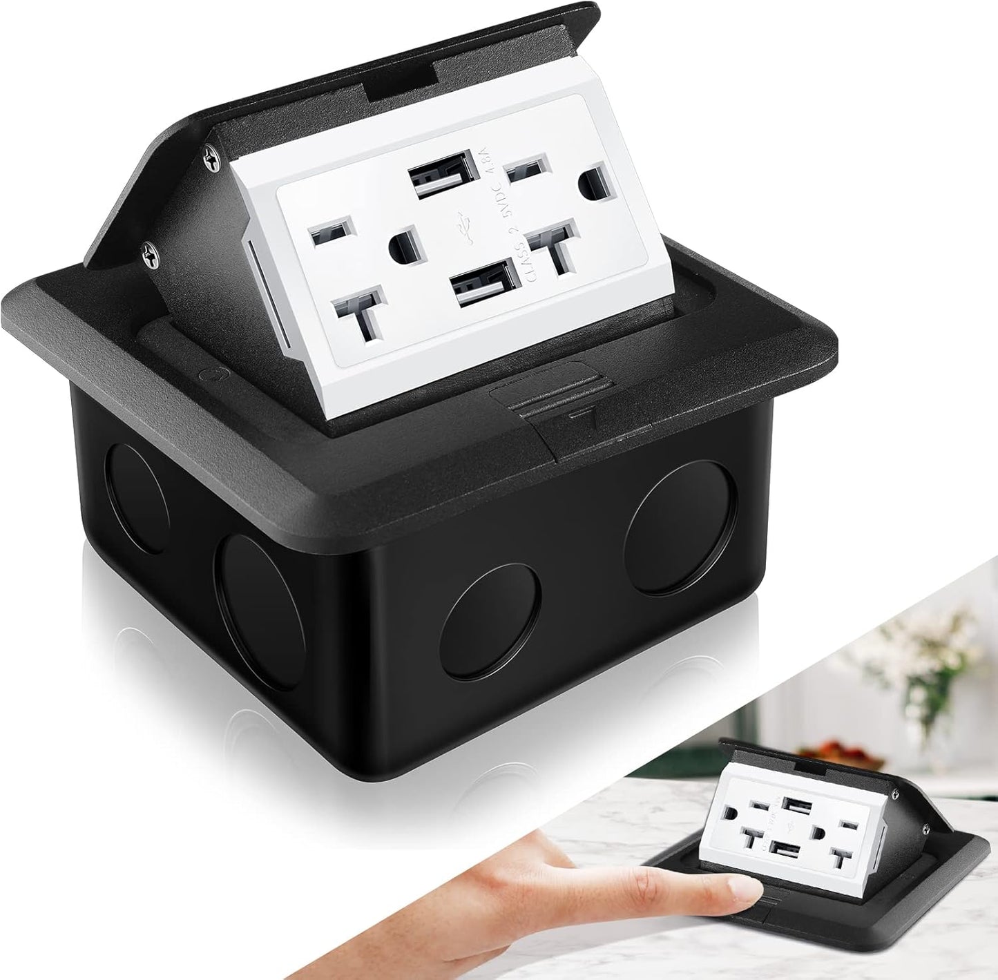 Hoolerry Pop Up Floor Electrical Outlet Cover Box Kit with USB