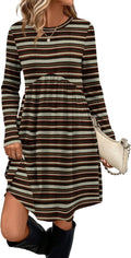 OFEEFAN Long Sleeve Empire Waist Tunic Dress with Pockets