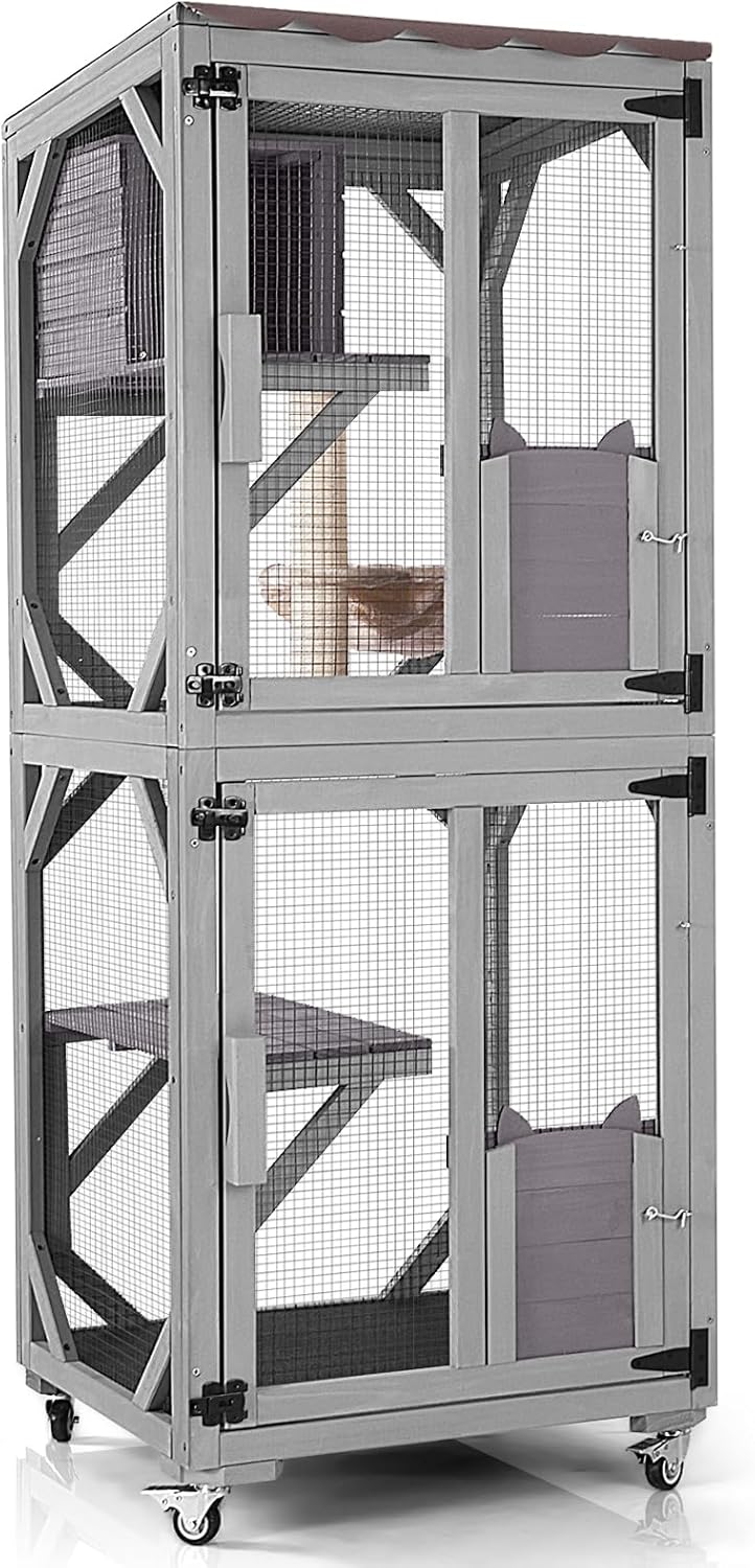 GUTINNEEN Cat House Catio Outdoor Enclosure on Wheels for Cats