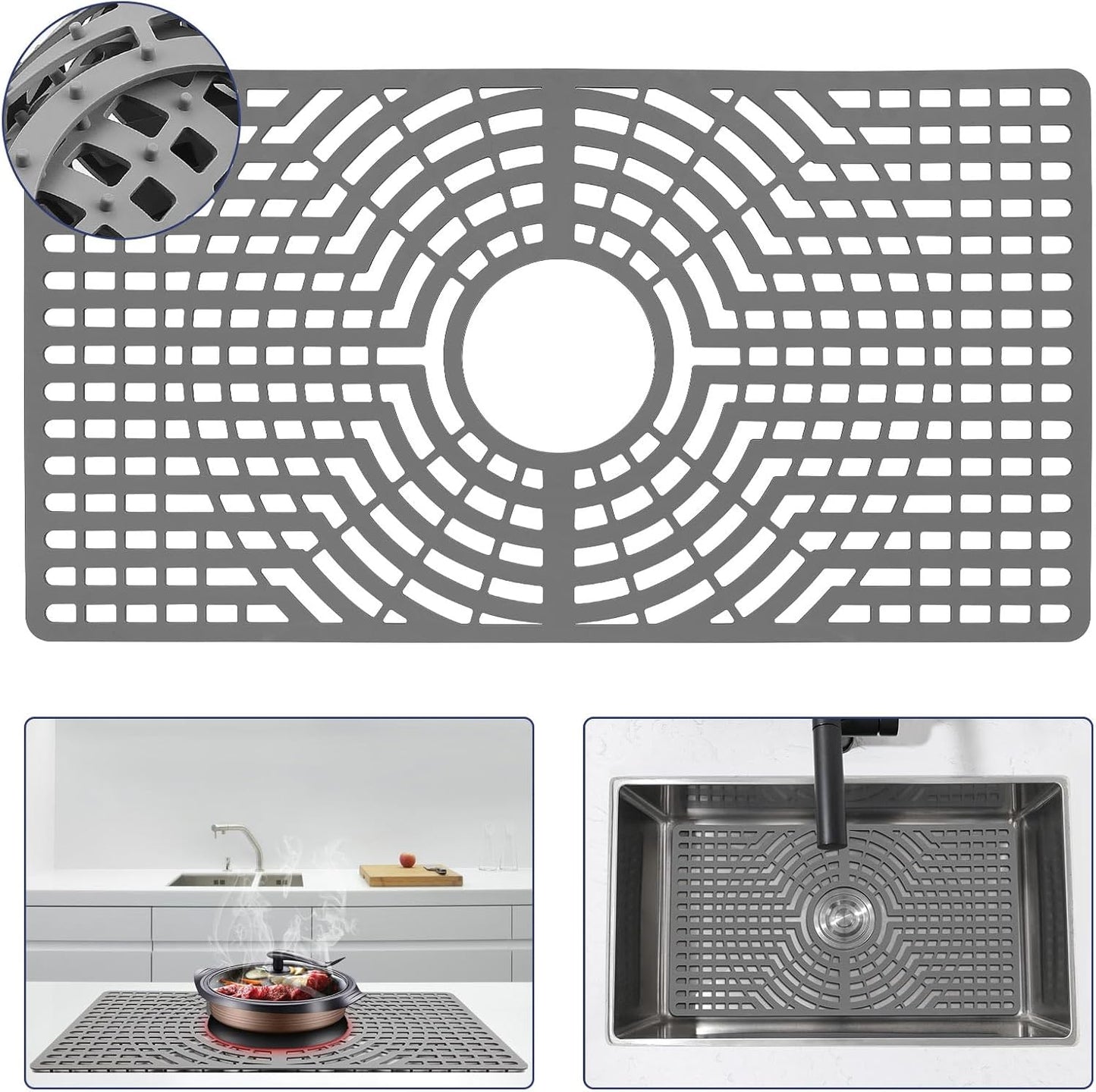 Silicone Sink Protector 30x16 Rear Drain Hole for Kitchen Sinks