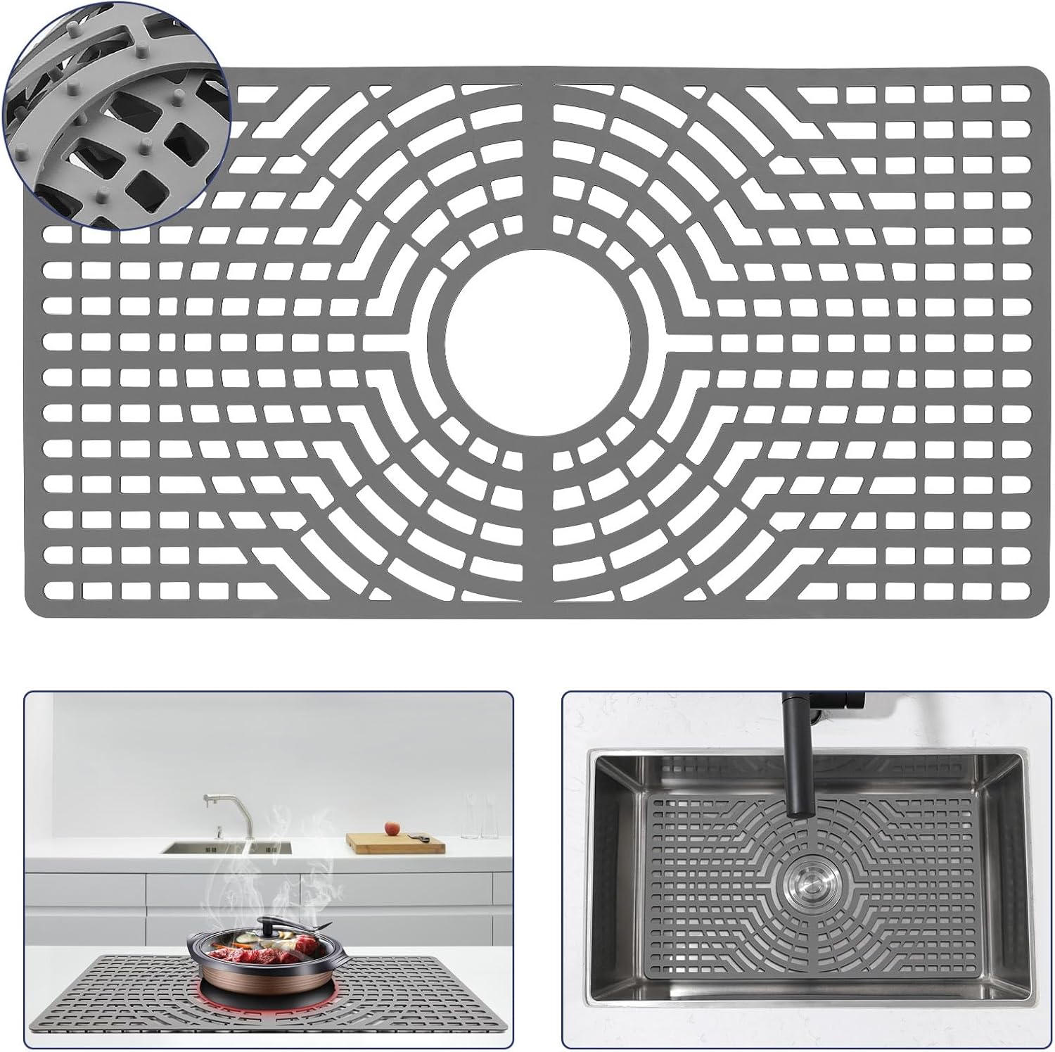 Silicone Sink Protector 30x16 Rear Drain Hole for Kitchen Sinks