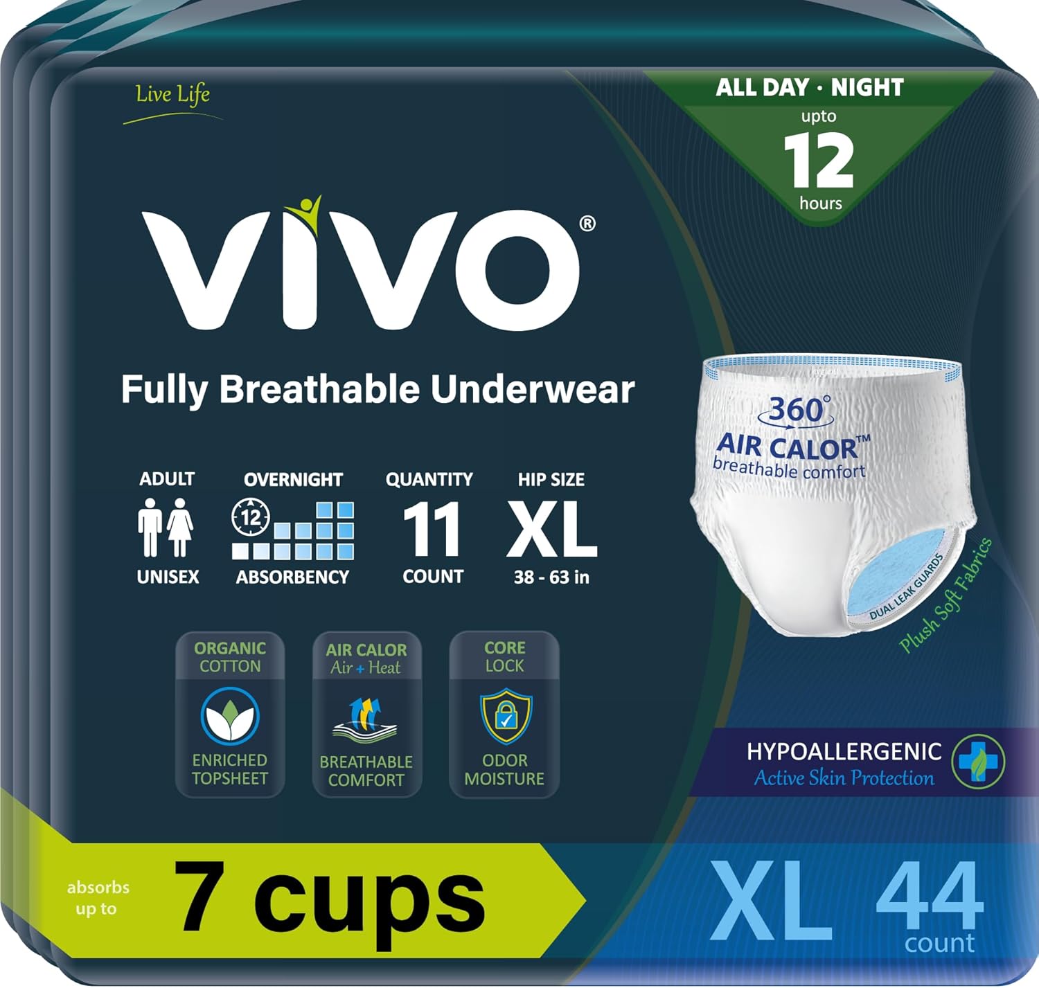 VIVO Organic Cotton Incontinence Pullup Underwear for Sensitive Skin