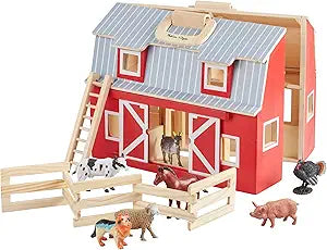 Melissa & Doug Fold and Go Wooden Barn with 7 Animal Figures