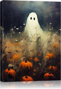 Vintage Gothic Halloween Canvas Wall Art - Spooky Pumpkin Ghost