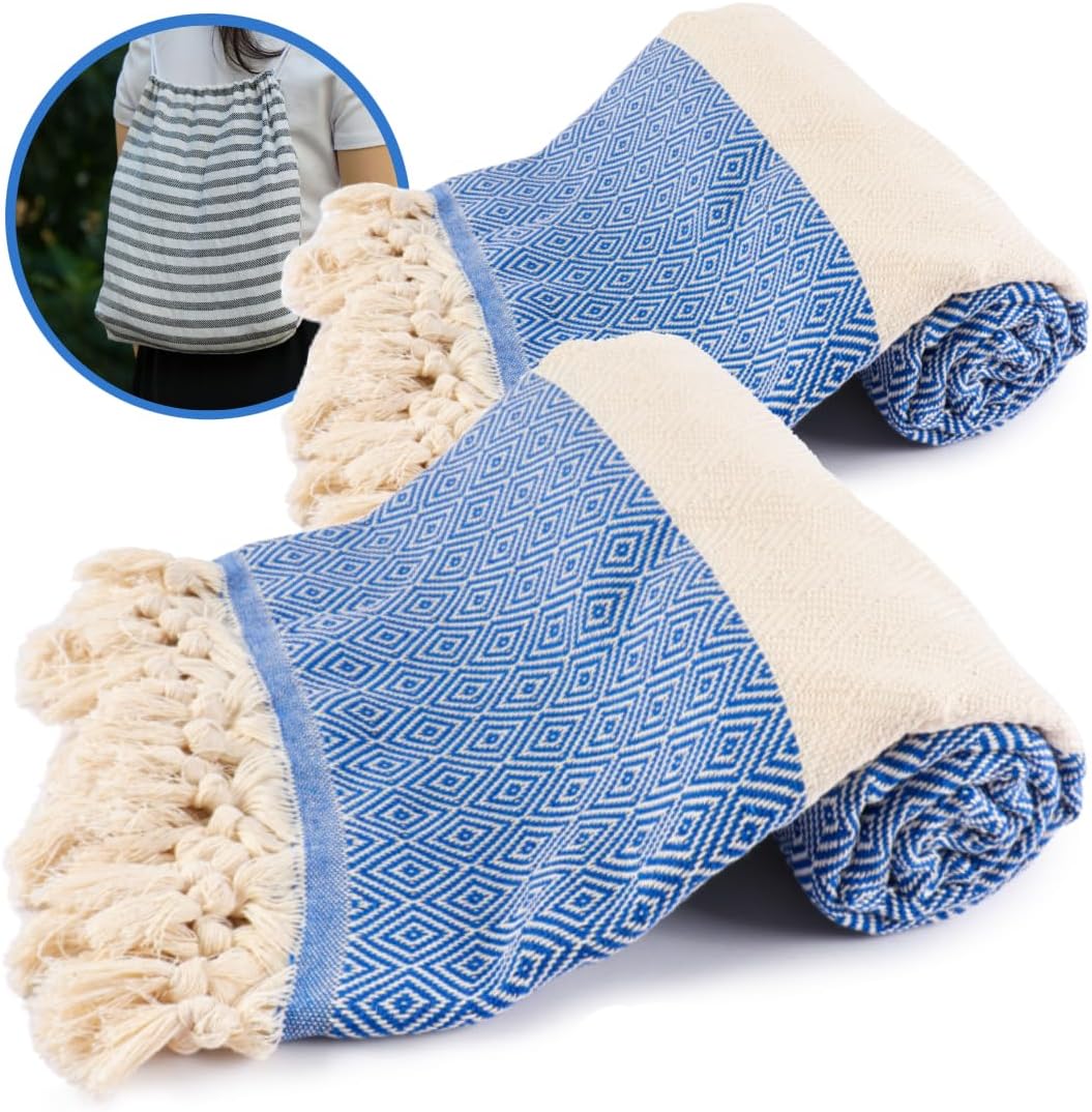 Beach Daze 2 Pack! Oversized Turkish Towel & Backpack Set - Royal Blue