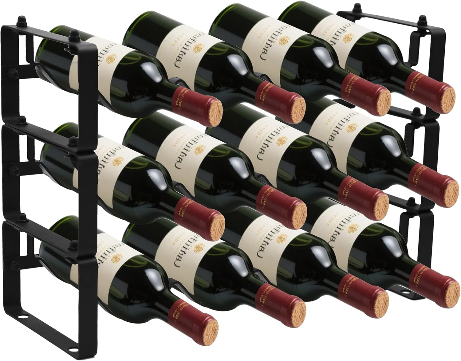 Black Wine Rack for 12 Bottles - Stackable & Expandable Design