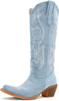 GORBINETI Women Sky Blue Cowboy Boots Mid Calf - Comfortable Chunky