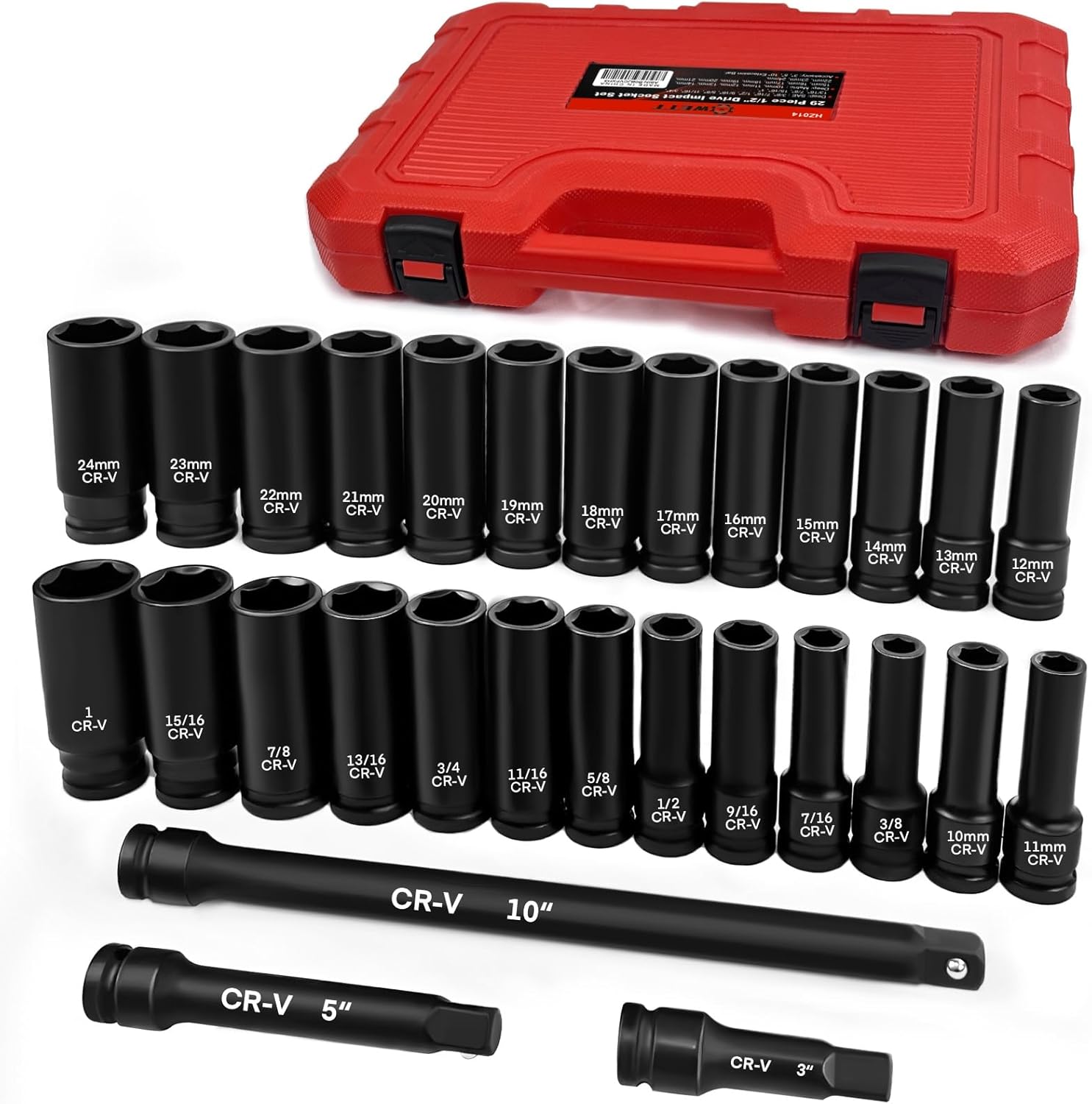 WETT 1/2 Drive Impact Socket Set - 29 Piece Deep Socket Set