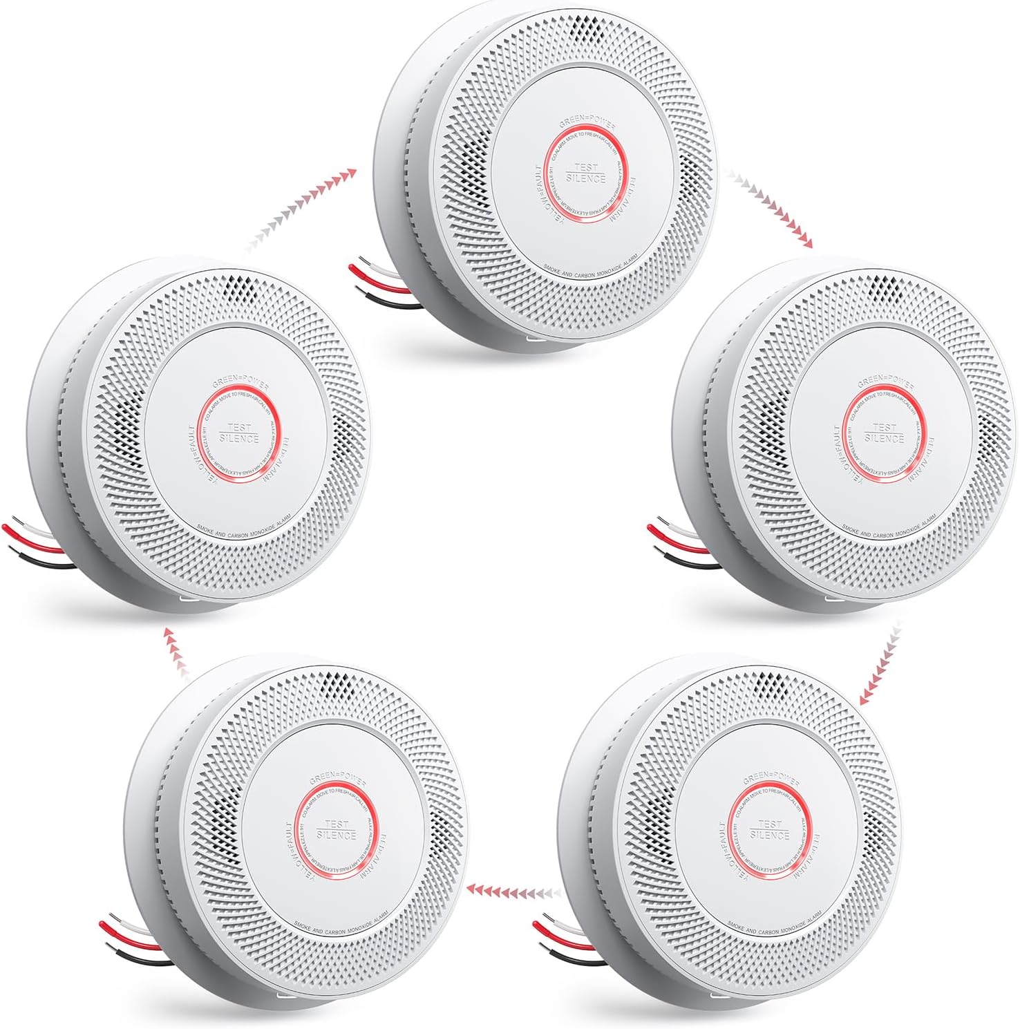 5 Packs Hardwired Smoke and Carbon Monoxide Detector Combo