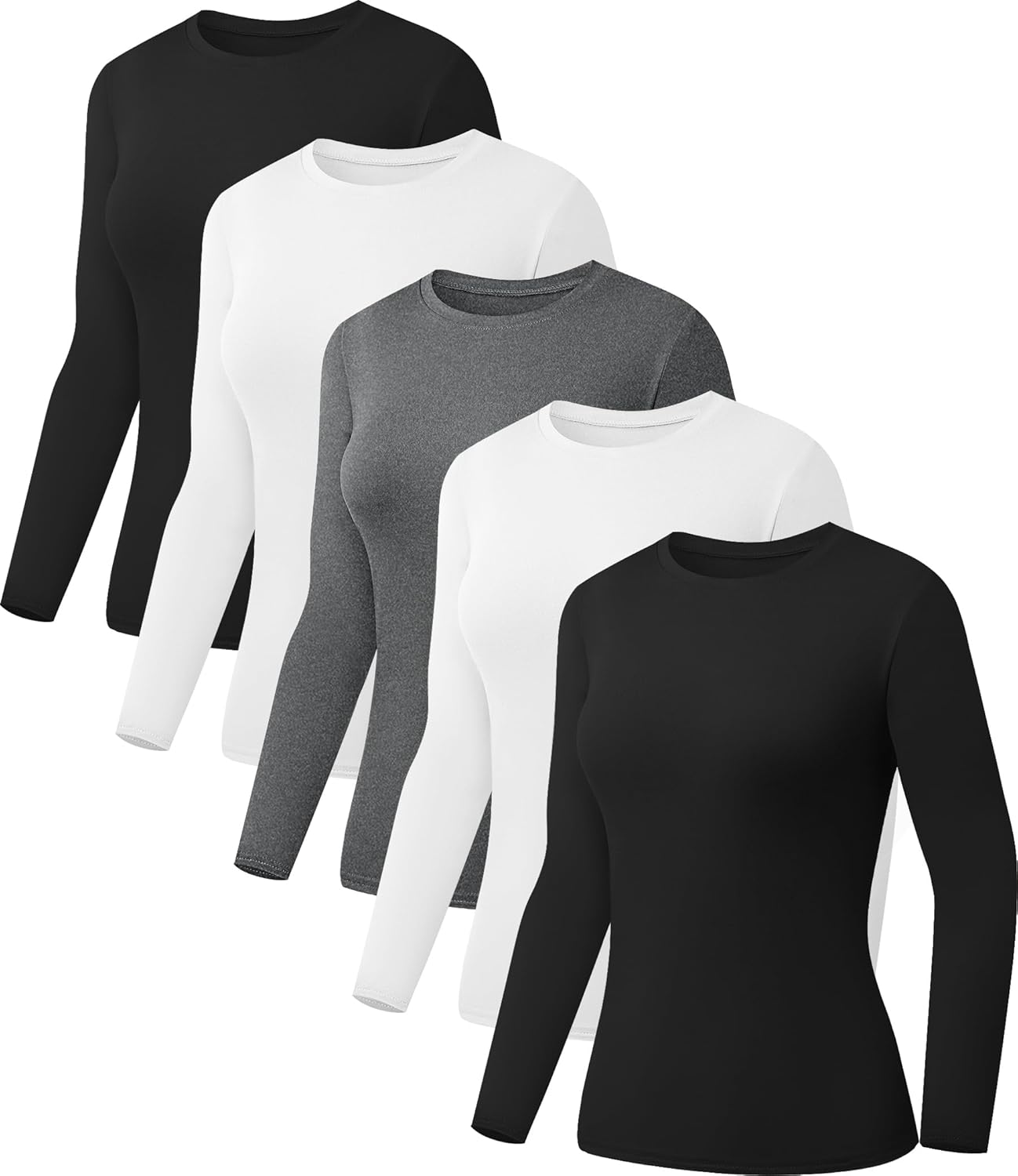 5 Pack Womens Basic Long Sleeve Shirts for Cozy Comfort