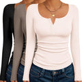 Women's Long Sleeve Henley T Shirts 3 Pack - Slim Thermal Basics