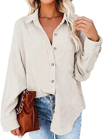 Genhoo Womens Corduroy Shirts Casual Long Sleeve Button Down Shacket