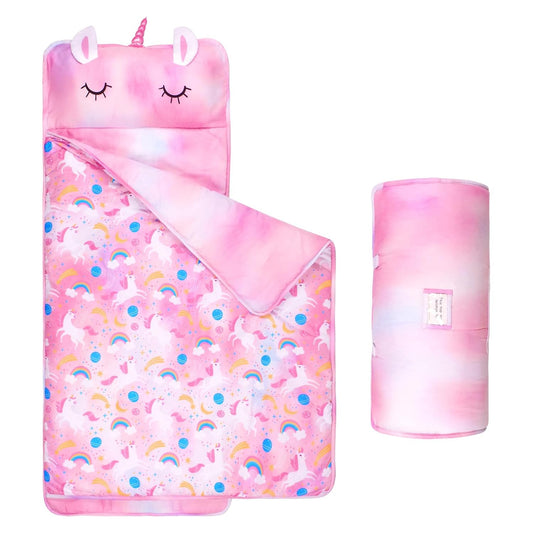 Toddler Nap Mat with Removable Pillow and Blanket for Kids