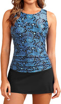Blue Paisley Tankini Swimsuit for Women - High Neck Skirted Two-Piece