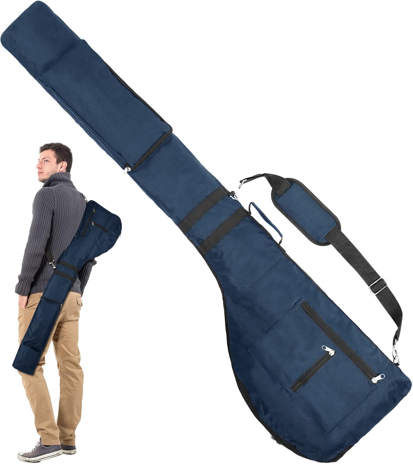 Portable Foldable Golf Bag for 8-10 Clubs, Waterproof Mini Carry (Blue)