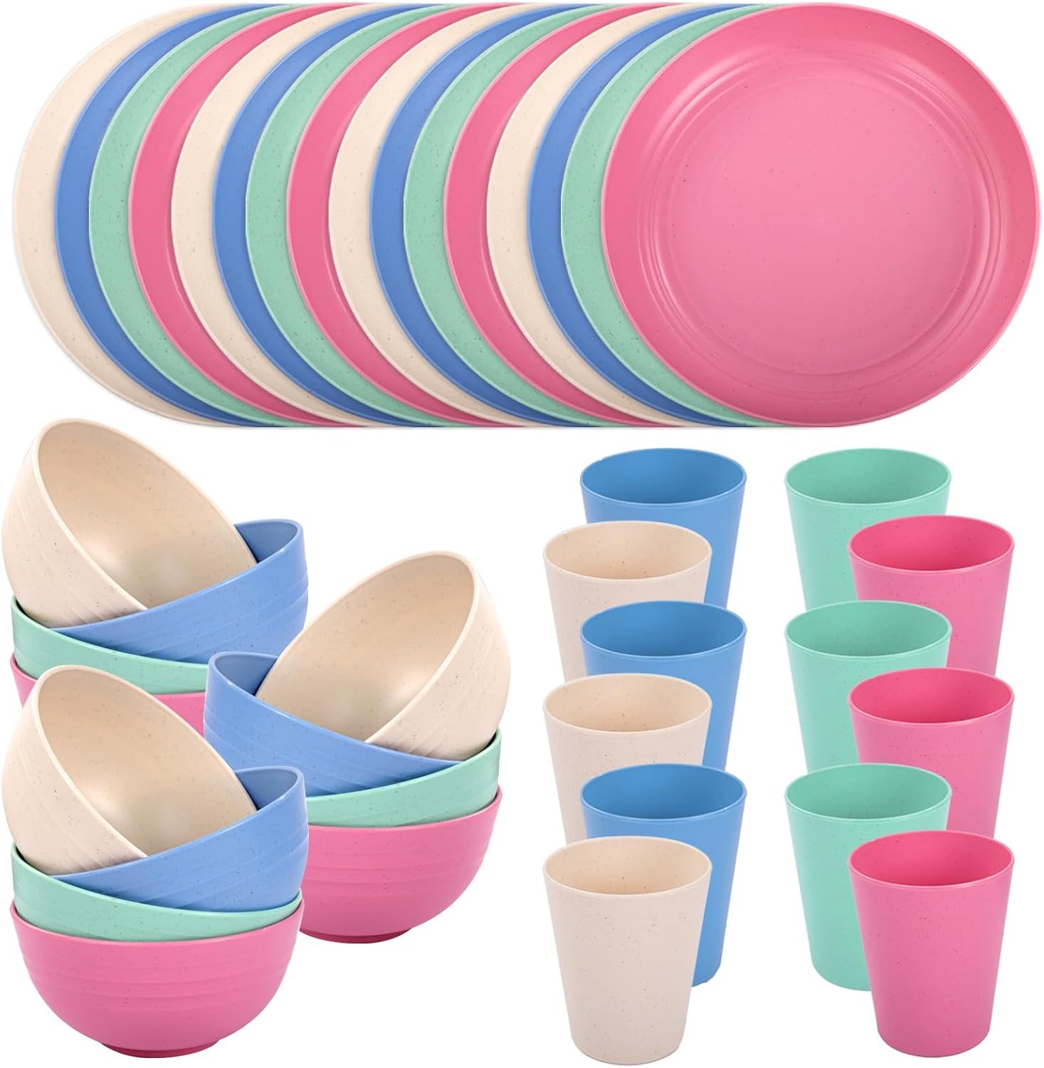 LIYH 36 Pcs Wheat Straw Dinnerware Set for 12, Unbreakable Plates