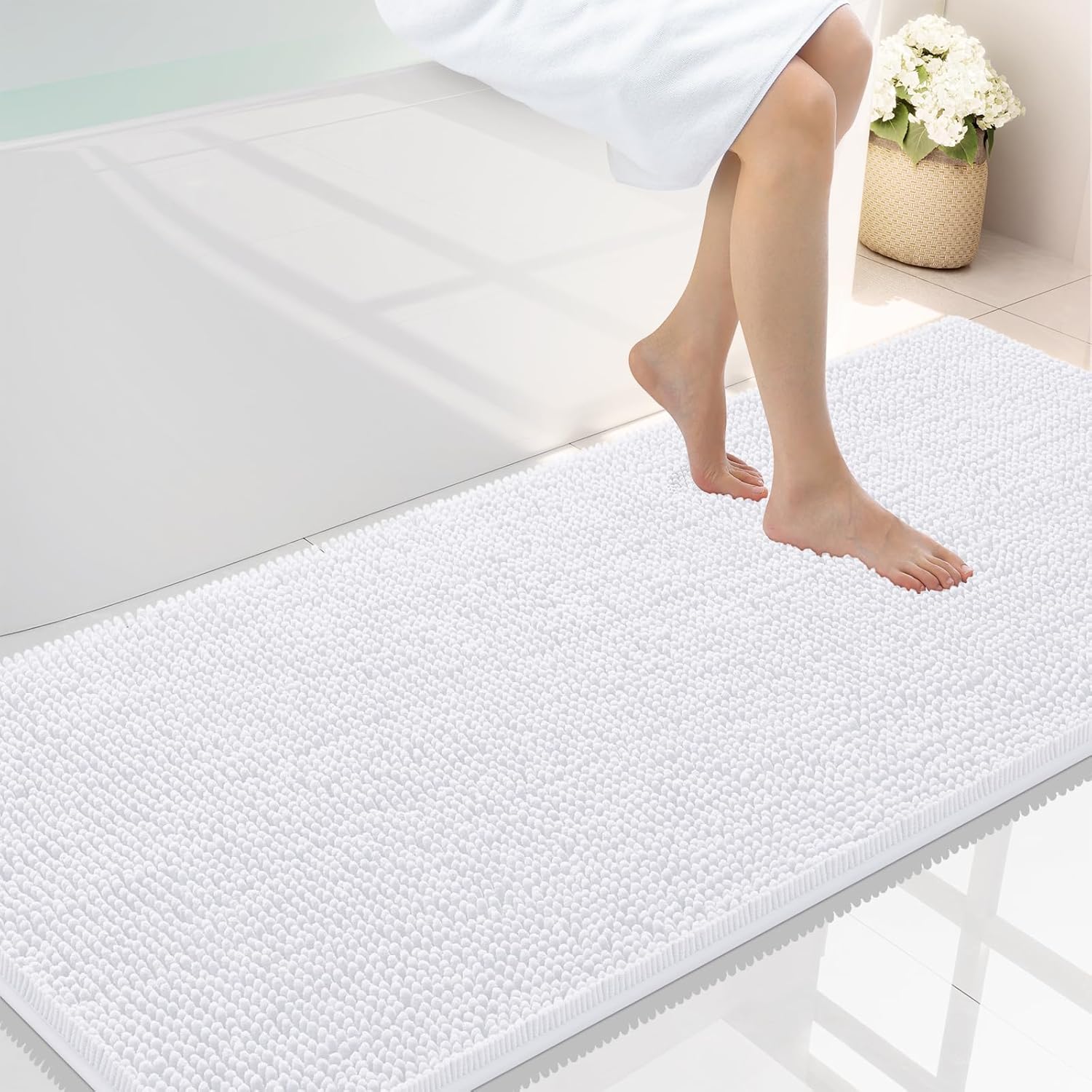Smiry Luxury Chenille Bathroom Rugs 59x24 for Soft Comfort