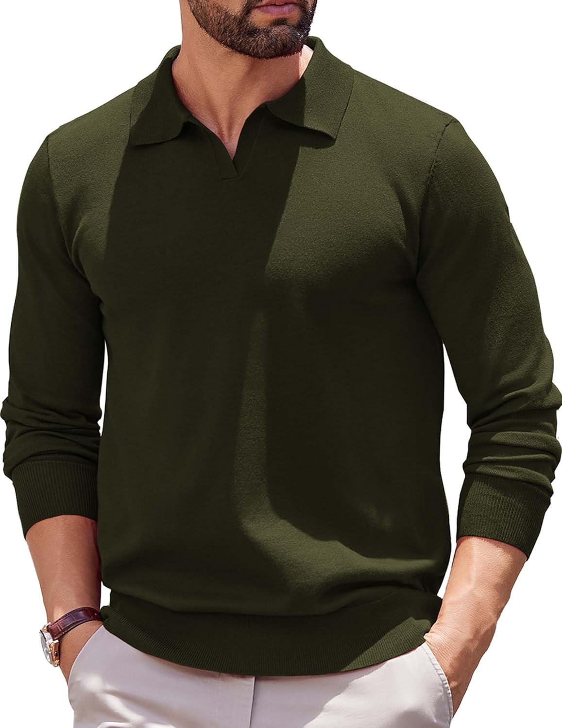 Stylish Long Sleeve Polo Sweater for Men - Versatile Knit Design