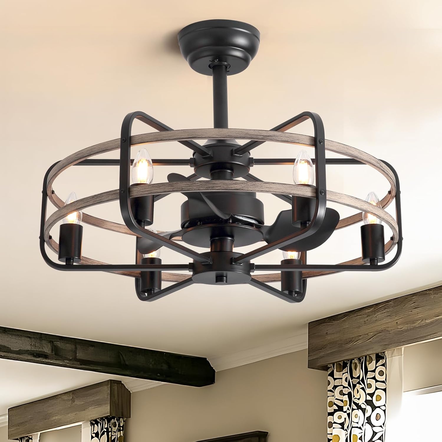 Industrial Caged Ceiling Fan with Lights for Rustic Spaces