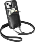 LUCKYCOIN Crossbody Wallet Phone Case for iPhone 15 - Leather Card