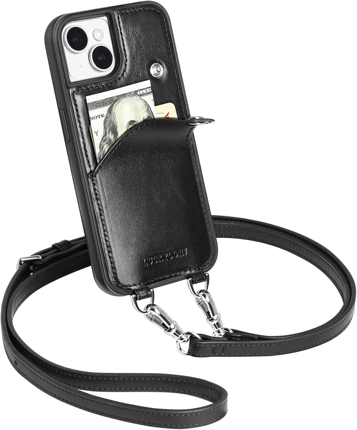 LUCKYCOIN Crossbody Wallet Phone Case for iPhone 15 - Black