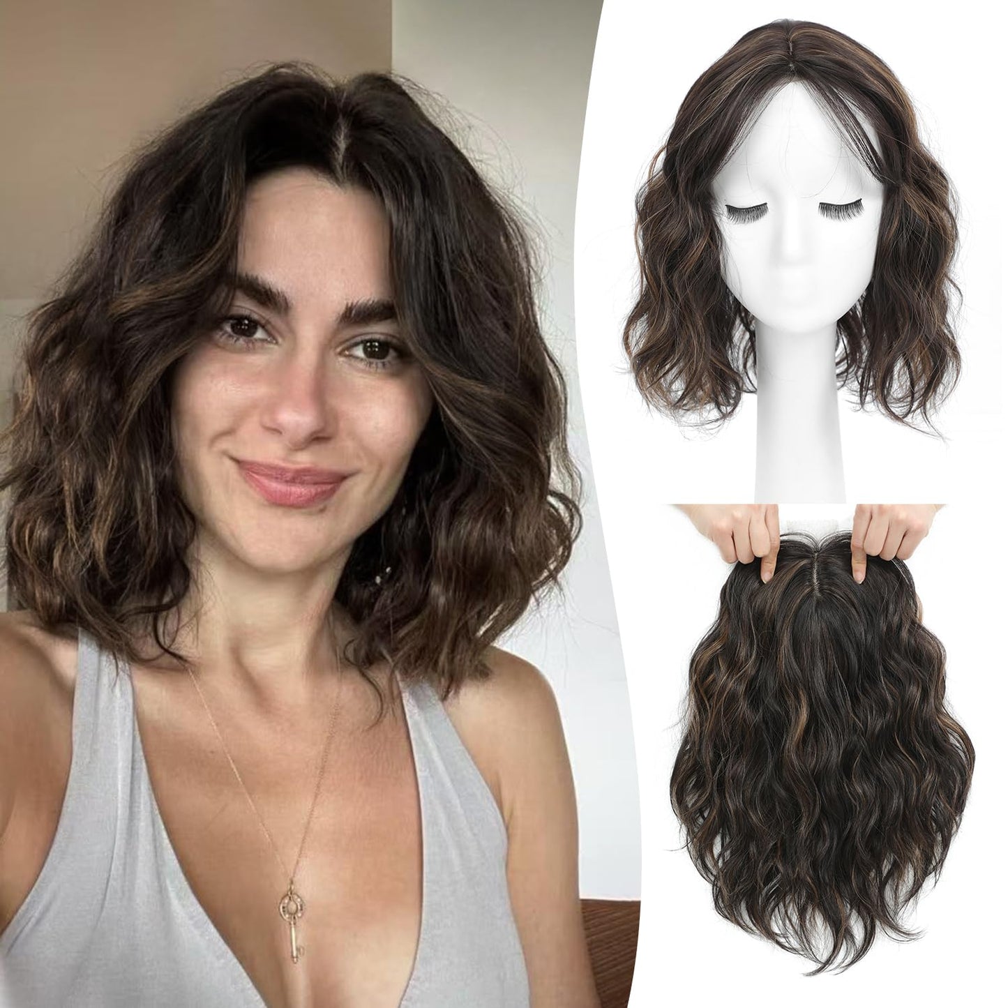 11 Inch Short Wavy Hair Topper for Women with Thinning Hair