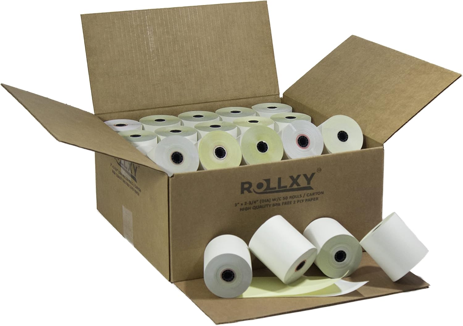 50 Rolls 3in x 95ft Carbonless Cash Register Paper for Impact Printers