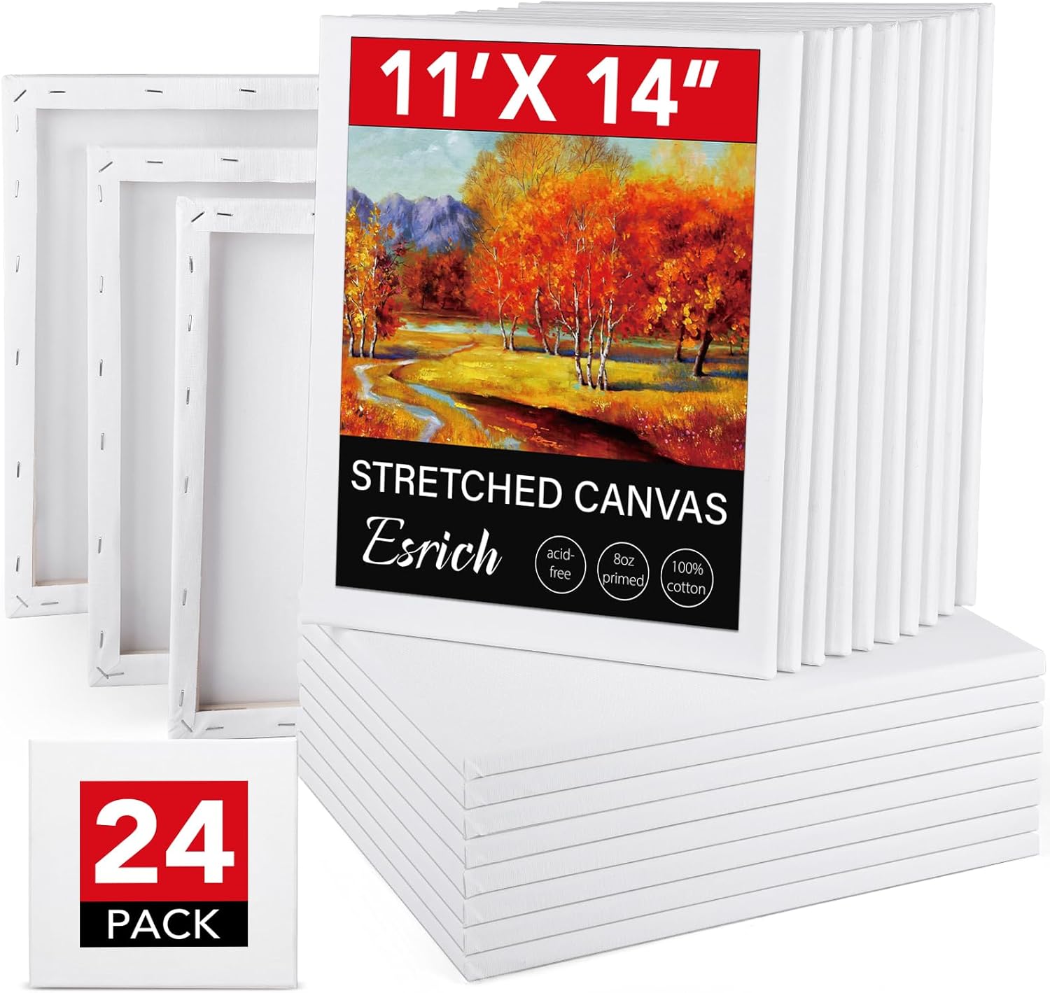ESRICH 11x14 Canvases for Painting - 24 Pack Blank Canvases