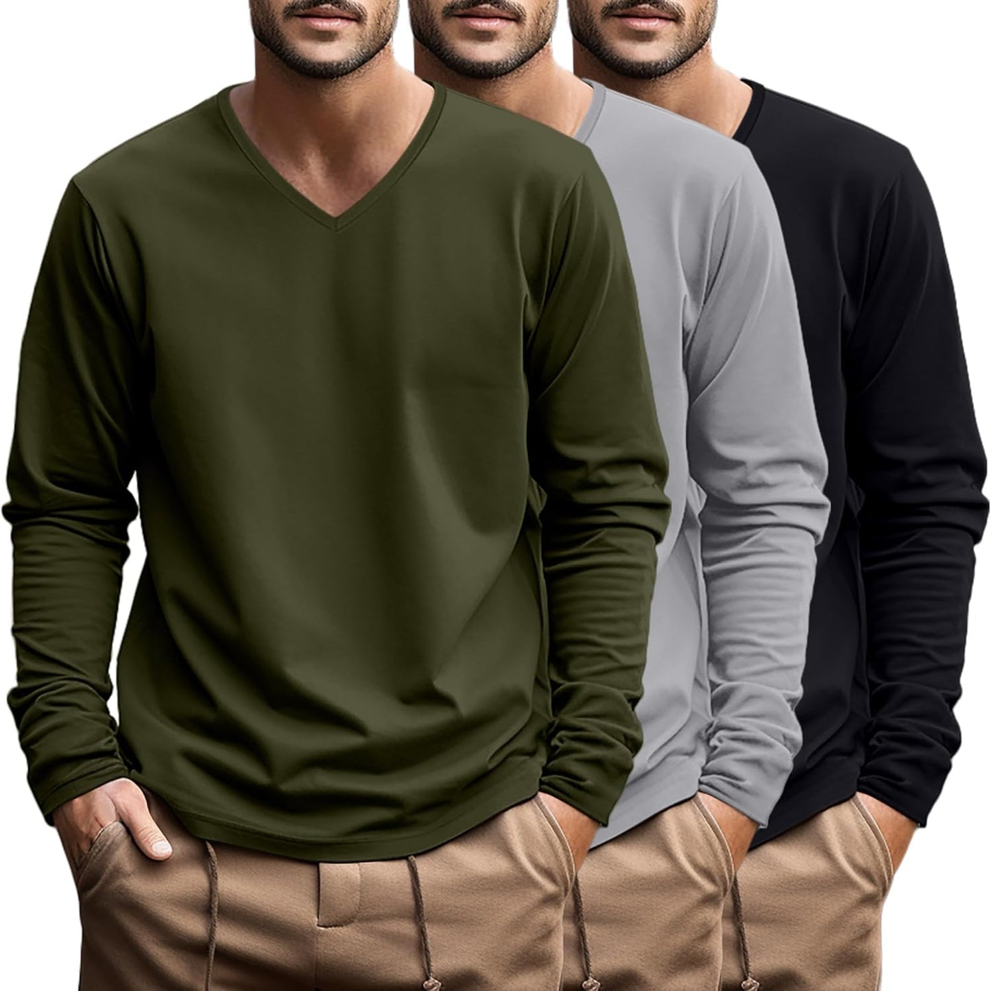 Ficerd Big and Tall Shirts for Men V Neck Cotton Long Sleeve Tee