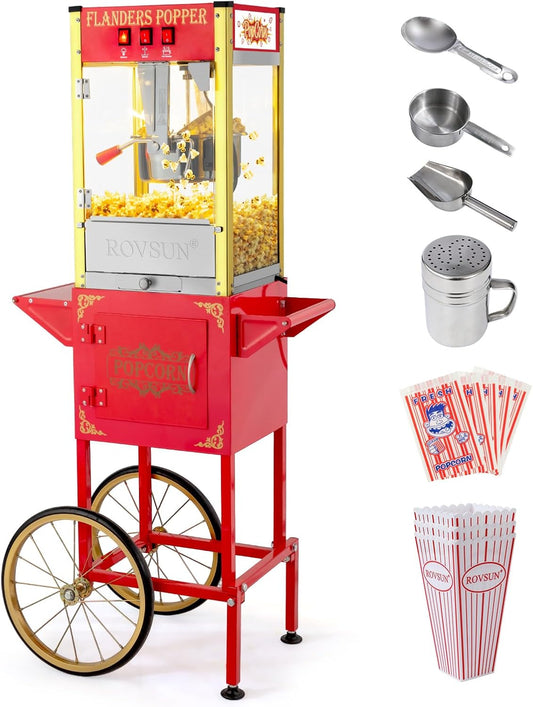 ROVSUN Popcorn Machine with Cart for Home and Commercial Use