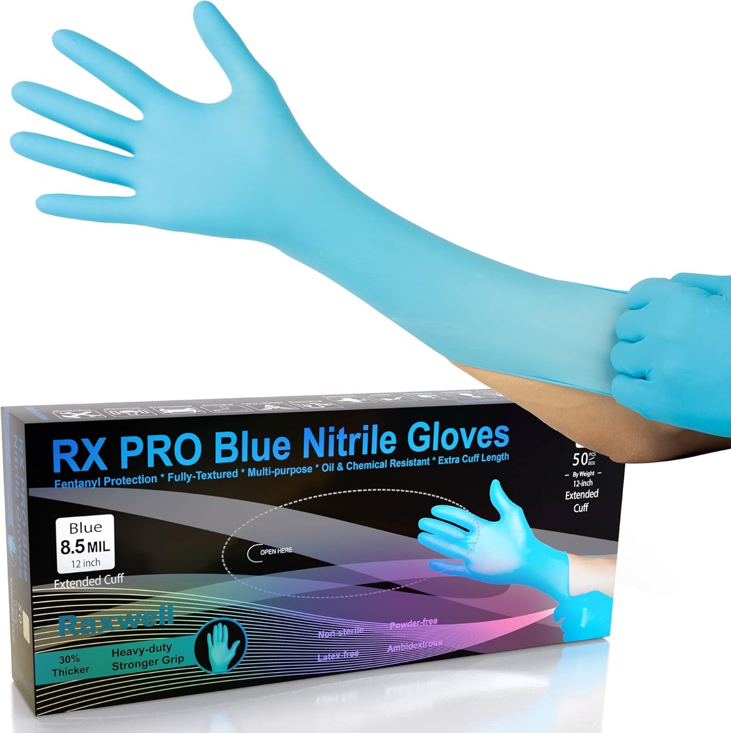 Extra Long Heavy Duty Nitrile Gloves by Raxwell