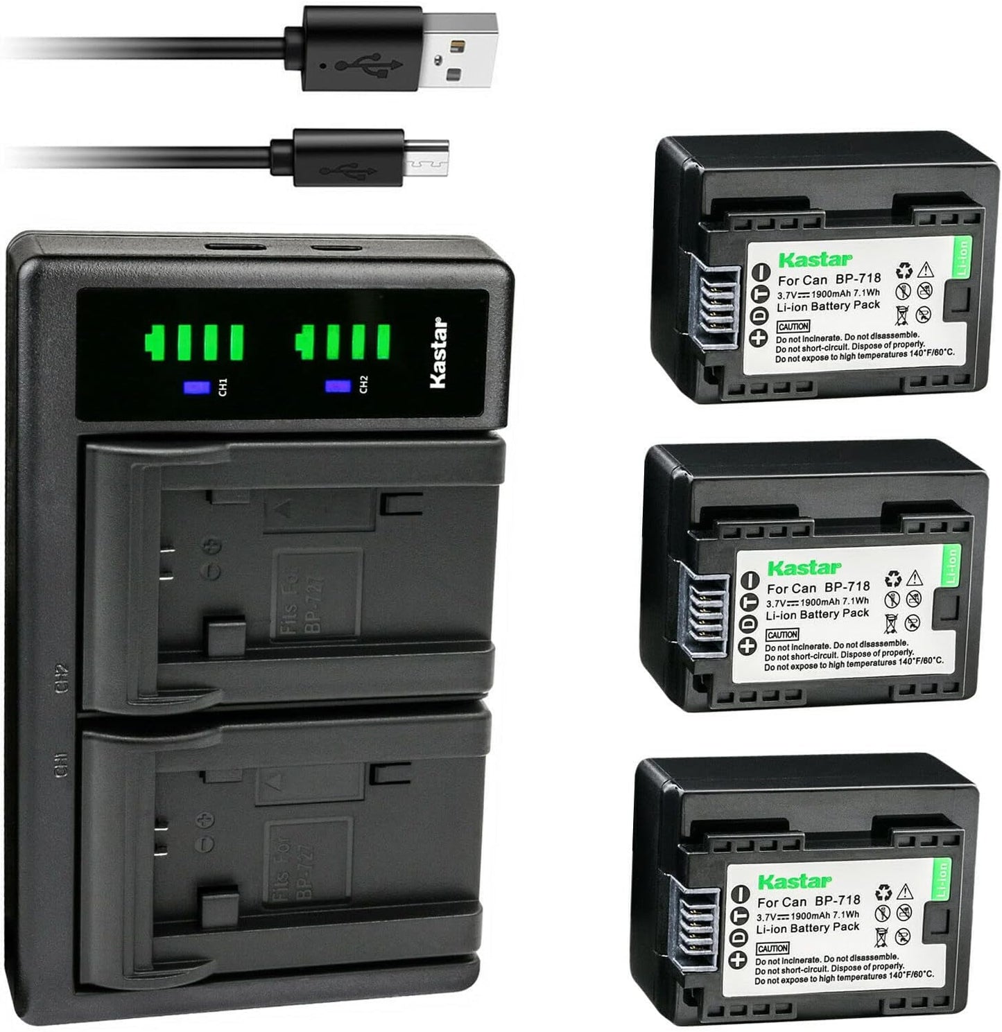 Kastar 3-Pack Battery and USB Charger for Canon VIXIA HF R700