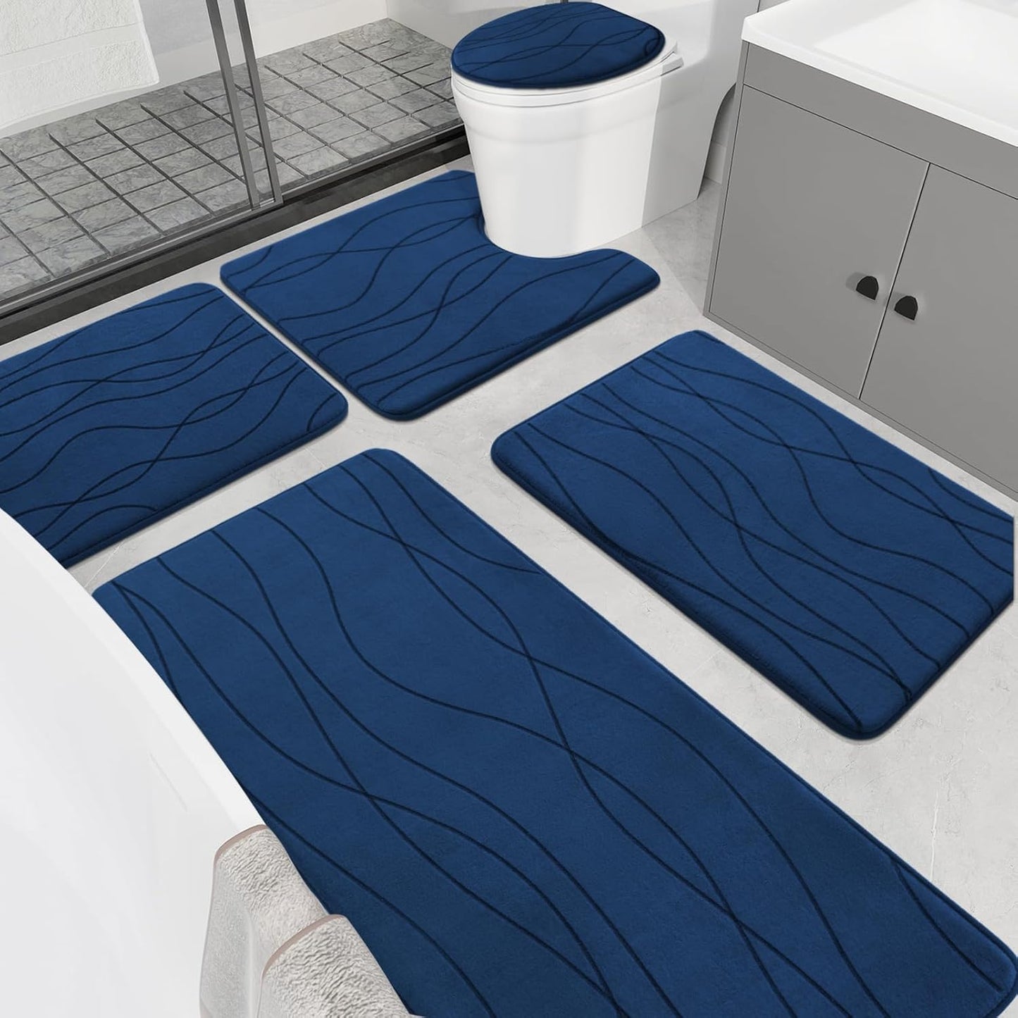 YIHOUSE Memory Foam Bathroom Rug Set - Ultra Absorbent & Soft