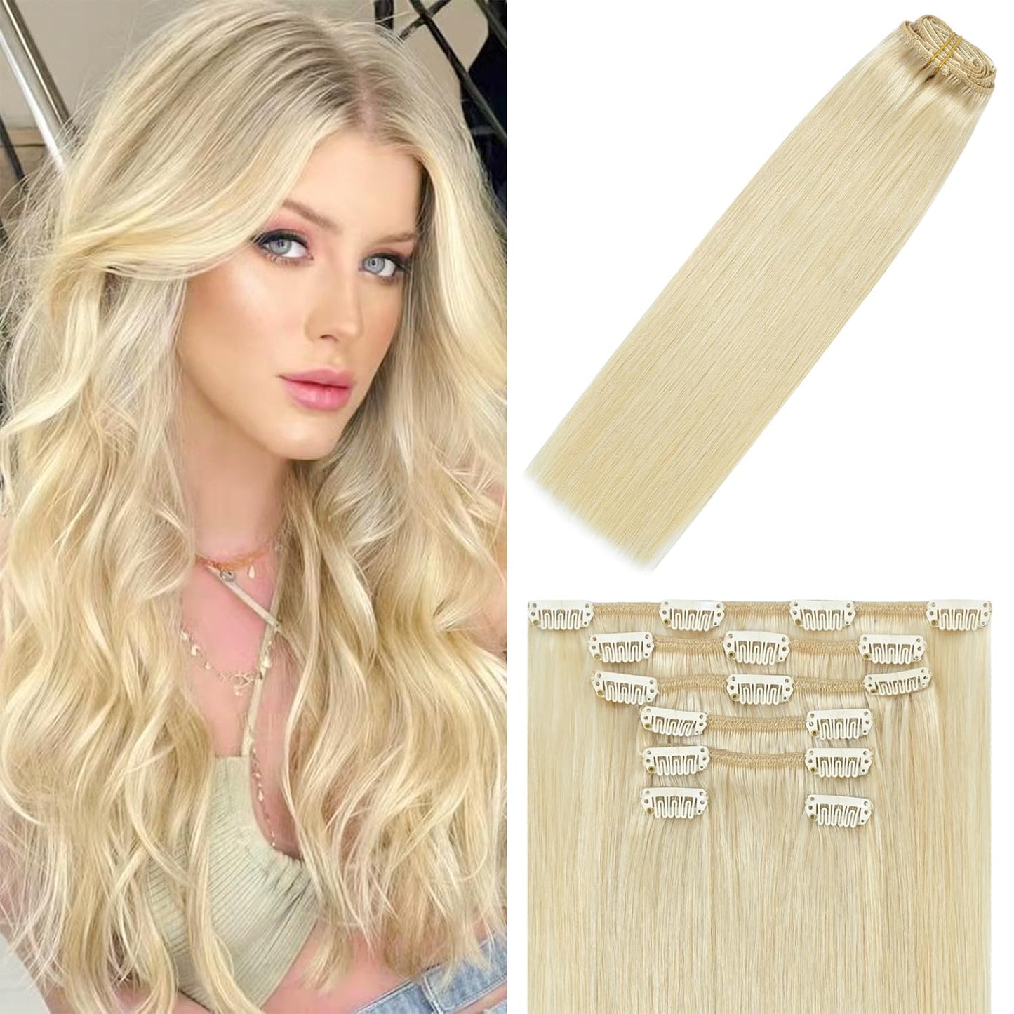 WindTouch Clip in Hair Extensions Real Human Hair #60 Platinum