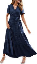 Maxi Swiss Dot Wrap Dress Womens Summer Boho - Flowy Wedding Guest