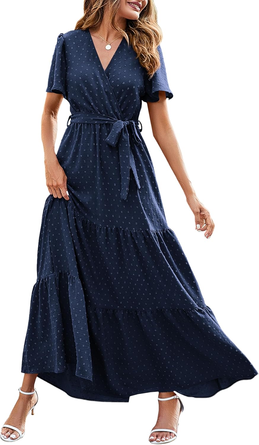 MASCOMODA Womens Summer Swiss Dot Maxi Dress for Weddings